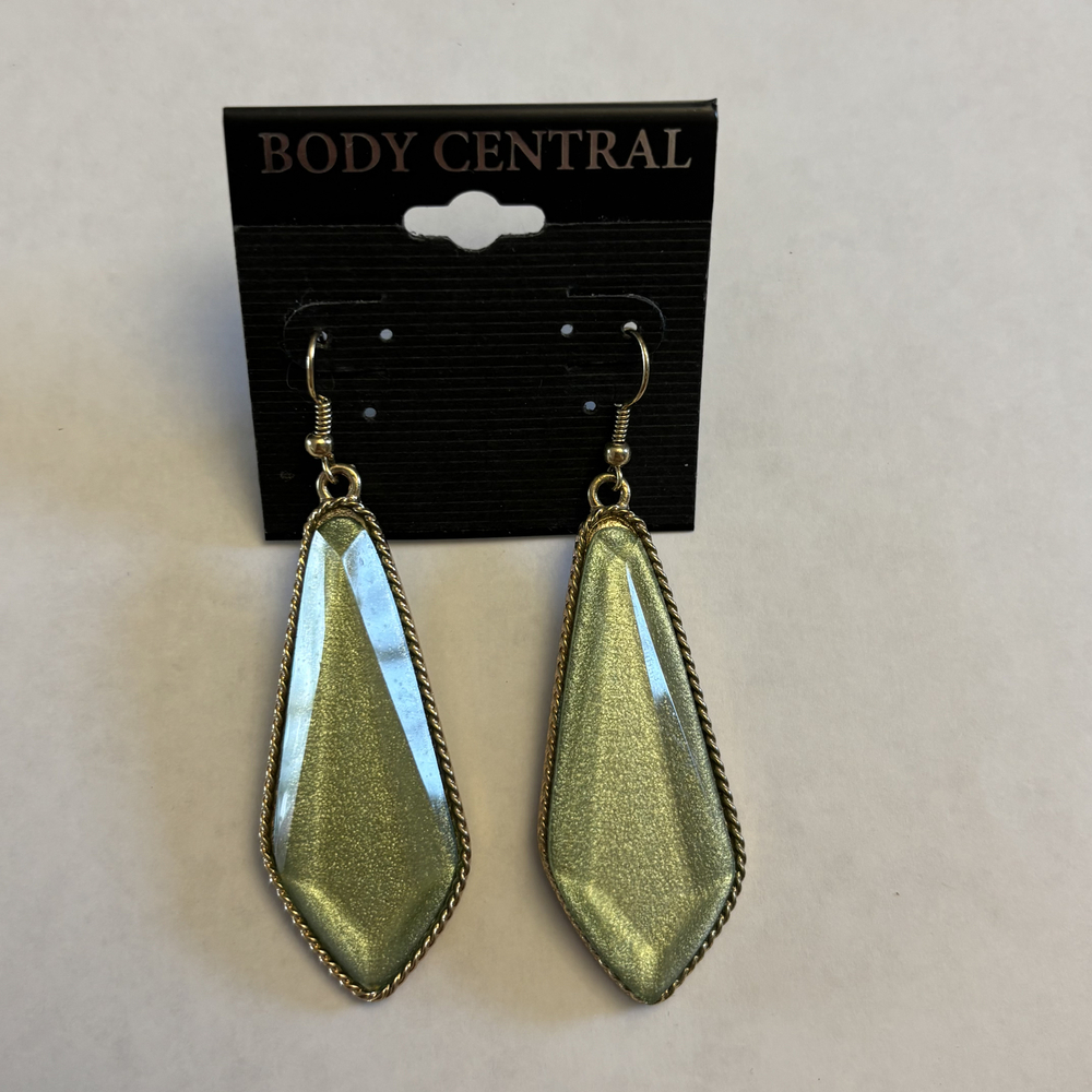 Body Central Sage Green Shimmer Teardrop Dangle Earrings NWT